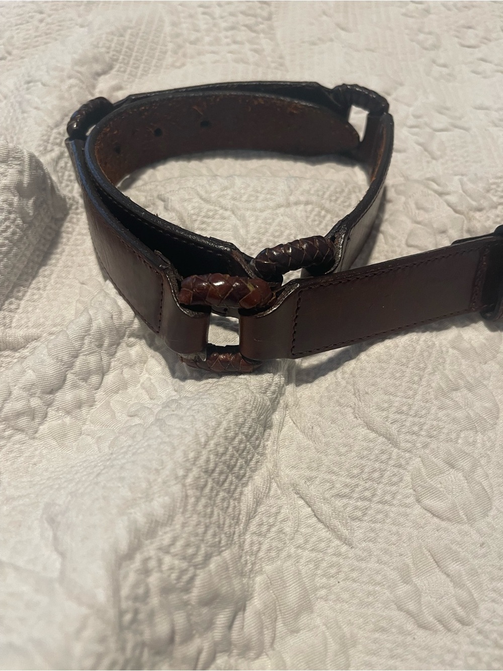 Brown Leather Braided Detail Women’s  Belt Small Fossil 30.5 before buckle 1 1/4